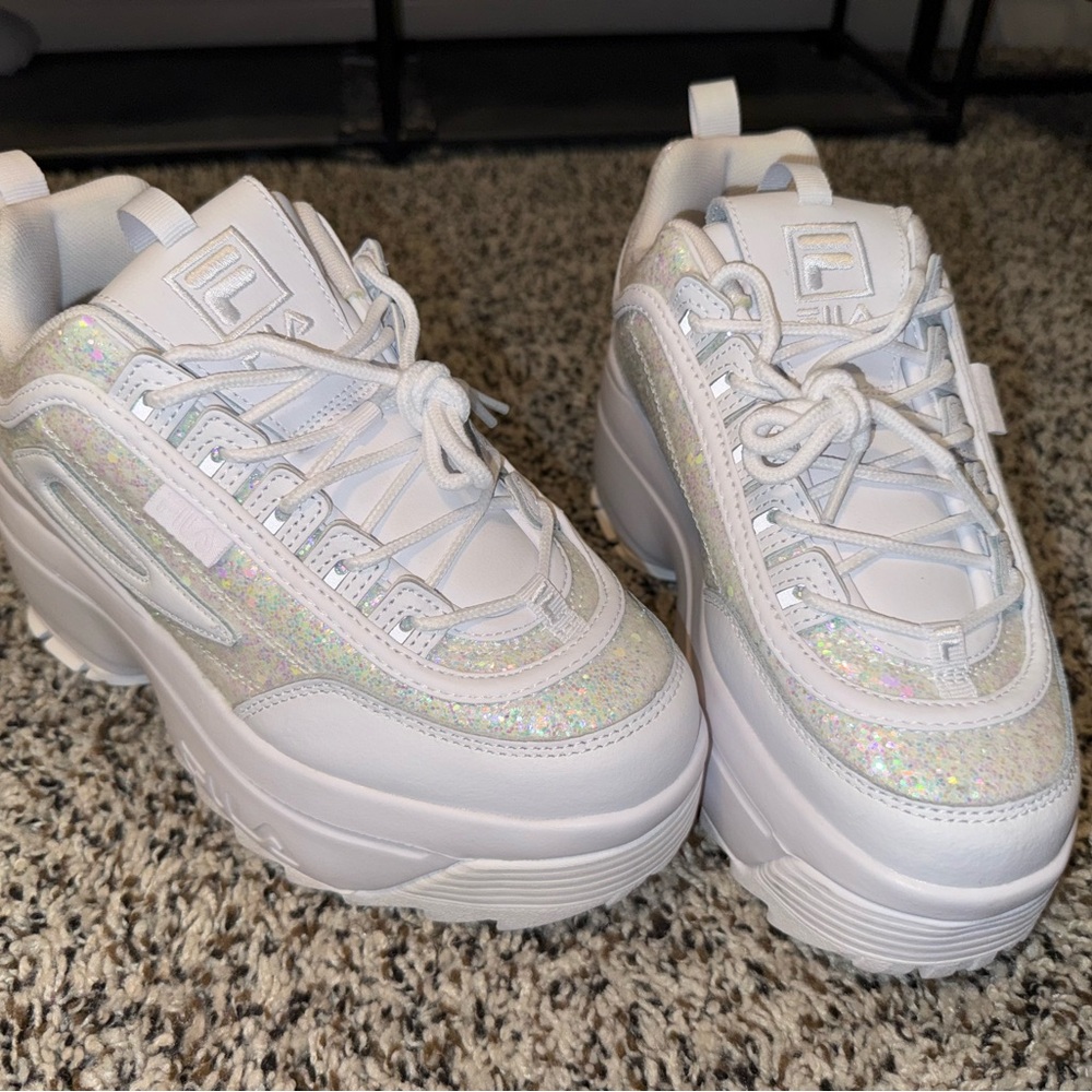 FILA Disruptor 2 Wedge Special Glitter | Women’s Iridescent Platform Sneakers - Picture 6 of 9